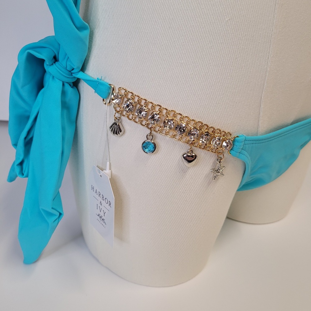 Stunning Turquoise Jeweled Bikini Starfish Charm Two Piece New - Picture 7 of 10